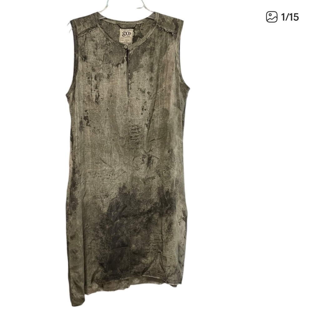 Go GO SILK Dress XS  GREEN gray grunge Modern CAPSULE WARDROBE CAREER MINIMALIST